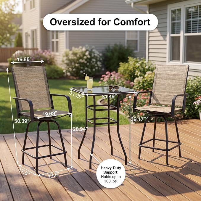 Homall 3 Piece Outdoor Patio Swivel Bar Stools Set, High Top Table - Image 2
