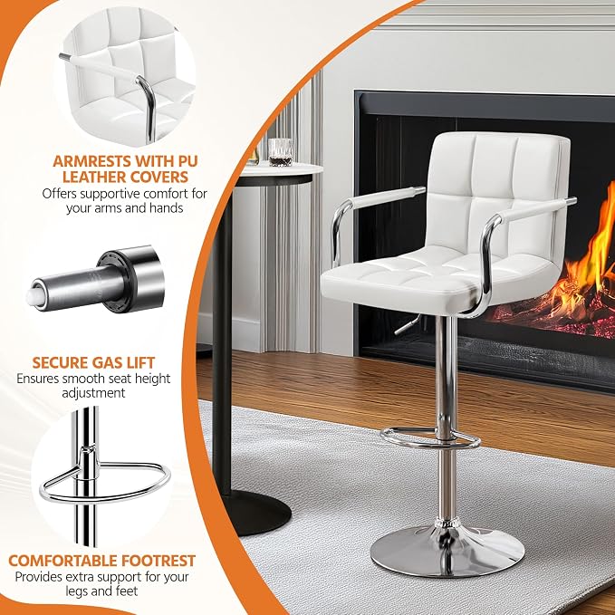 Yaheetech Bar Stools Set of 2, PU Leather Adjustable Swivel Barstools, - Image 5