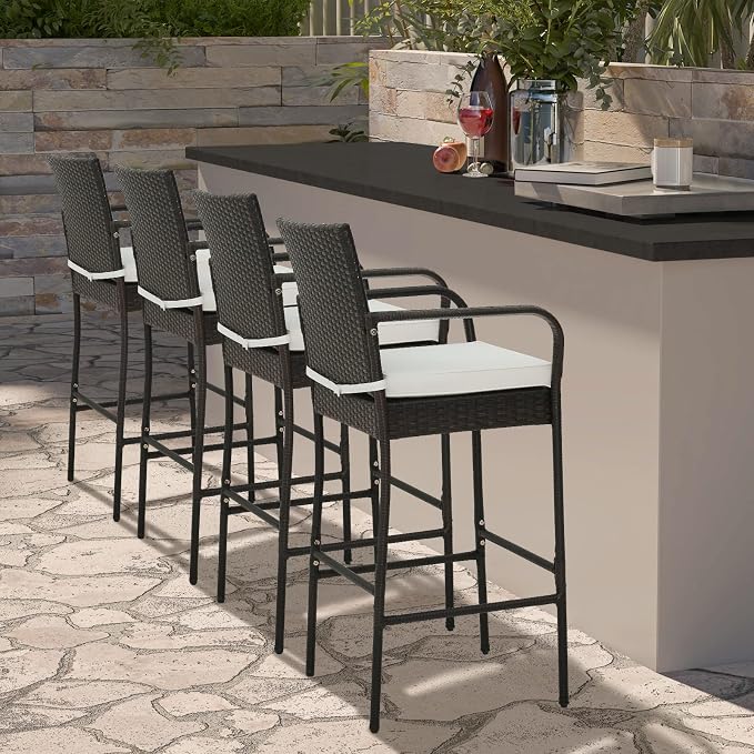COSTWAY Wicker Bar Stools Set of 2, Patio Bar Height Chairs - Image 8