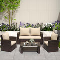 Solaste 4 Piece Patio Outdoor Furniture Sets, Patio Conversation Sofa Wicker by Solaste