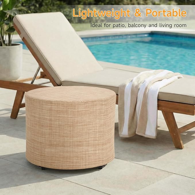 ONBRILL Outdoor Round Ottoman, All Weather Outdoor Footstool - Image 4