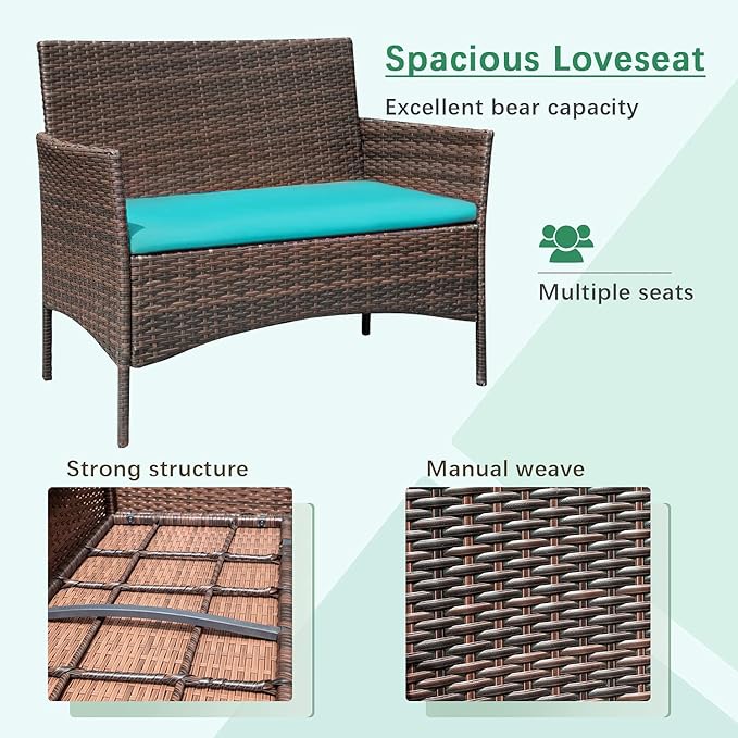 Greesum Patio Furniture 4 Pieces Conversation Sets Outdoor Wicker Rattan Chairs - Image 6