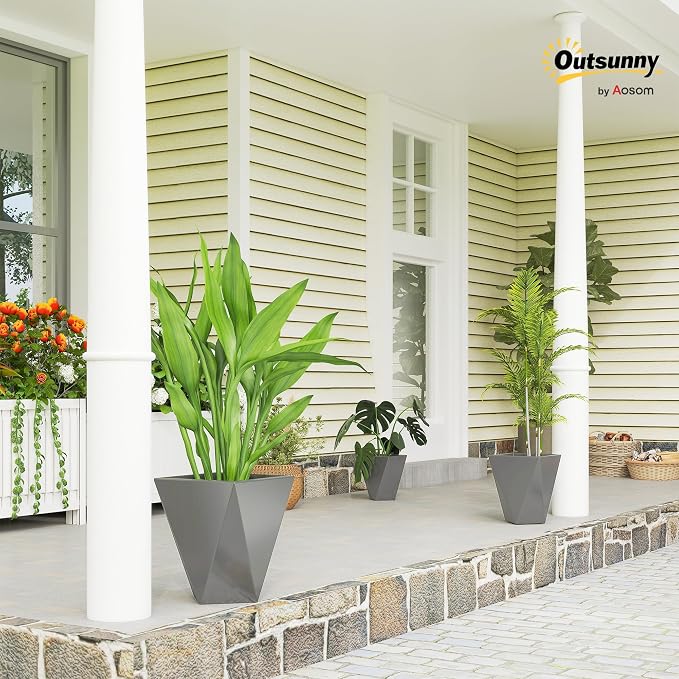 Outsunny Set of 3 Tall Planters, MgO Indoor Outdoor Planters - Image 2
