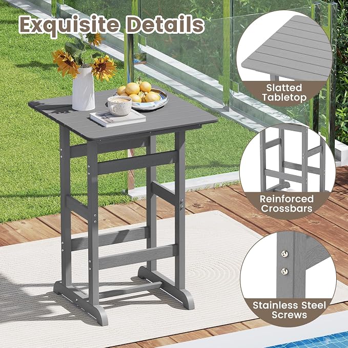 Tangkula 3-Piece Patio HDPE Bar Set, 2 Bar Height Adirondack Armchairs w/Square - Image 6