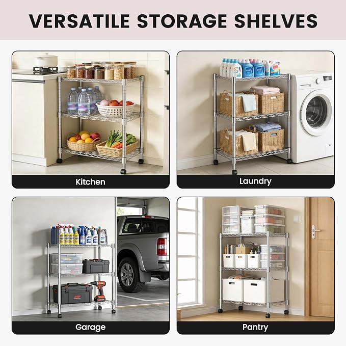 Xcity Storage Shelves, 3 Tier Heavy Duty Metal Shelving Unit - Image 7