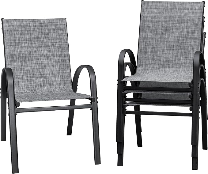 Flamaker Patio Chairs Stackable Dining Chairs Set of 4 Metal and Teslin Outdoor by Flamaker