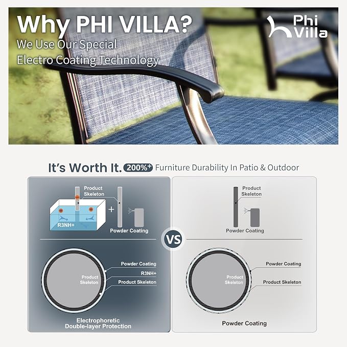 PHI VILLA Outdoor Swivel Bar Stools Set of 2, High Top Bar Chairs - Image 7