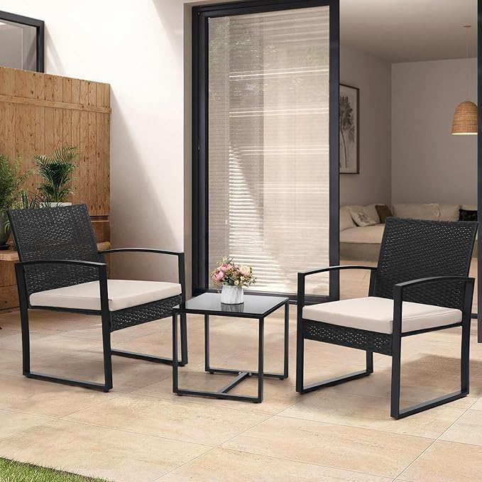 3 Piece Wicker Patio Bistro Set, Rattan Conversation Set - Image 2