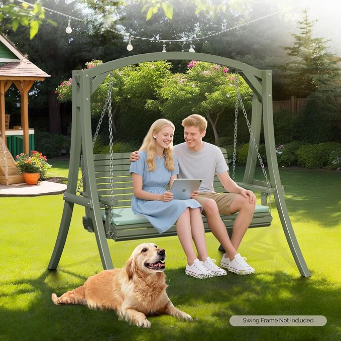 VINGLI Wooden Porch Swing, Heavy Duty 880 LBS Hanging Patio Bench - Image 6