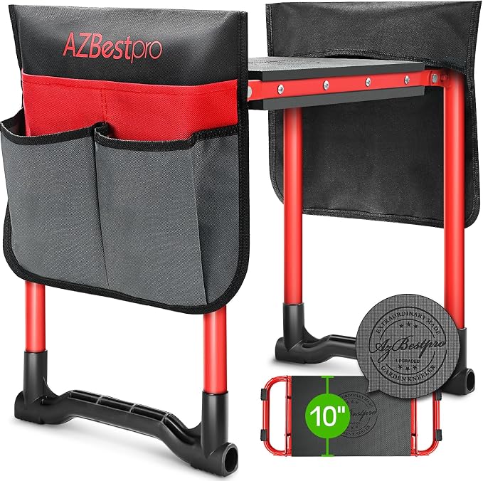 Garden Kneeler and Seat Heavy Duty, Upgraded Foldable Gardening Stool Widened by AZBestPro