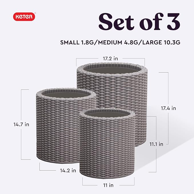 Keter Cylinder Set of 3 Rattan Resin Planter - Image 2