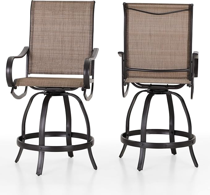 PHI Villa Outdoor Swivel Bar Stools Set of 2, Counter Height Patio Chairs by PHIVILLAThepioneerofcomfortablehouseholdsupplies