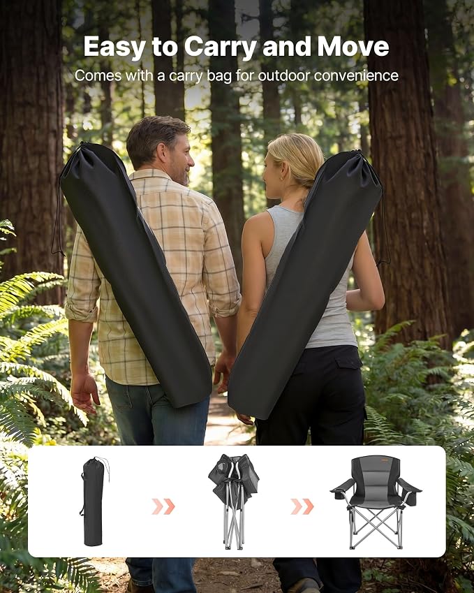 VEVOR Oversized Camping Folding Chair, Portable Heavy Duty Outdoor Quad Lumbar - Image 8