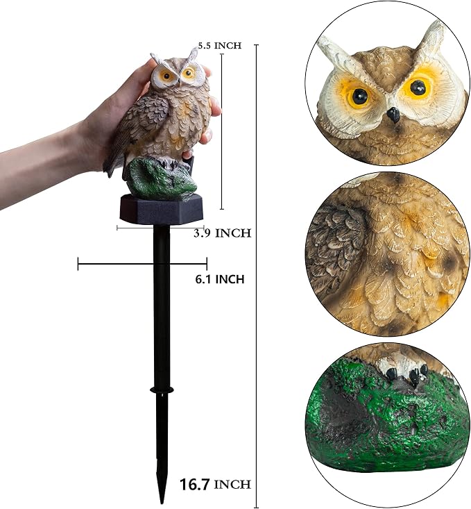 Dazzle Bright 1 Pack Owl Figure Solar LED Lights, Resin Garden Waterproof - Image 2