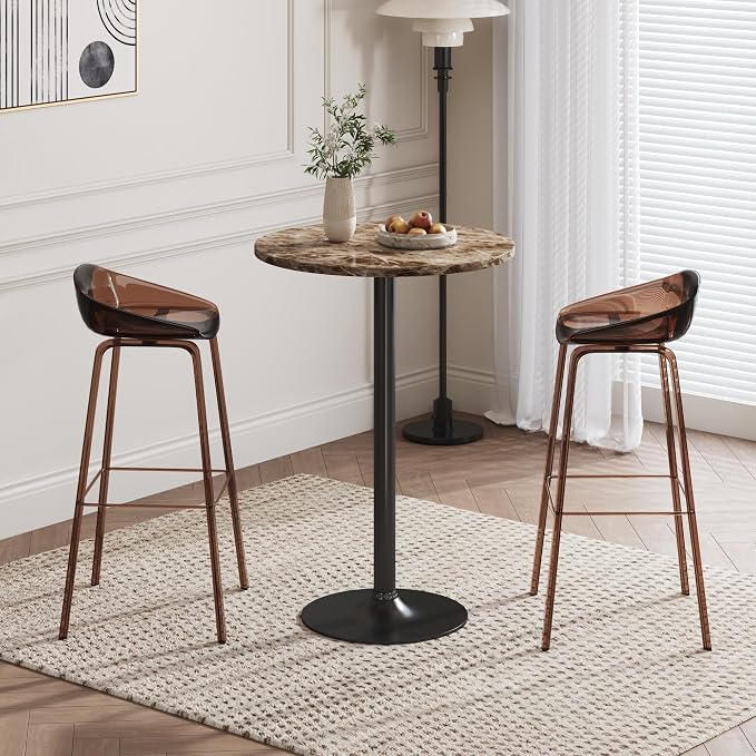 Flamaker Round Bistro Pub Table Modern Style Metal Base MDF Top Cocktail Bar - Image 2