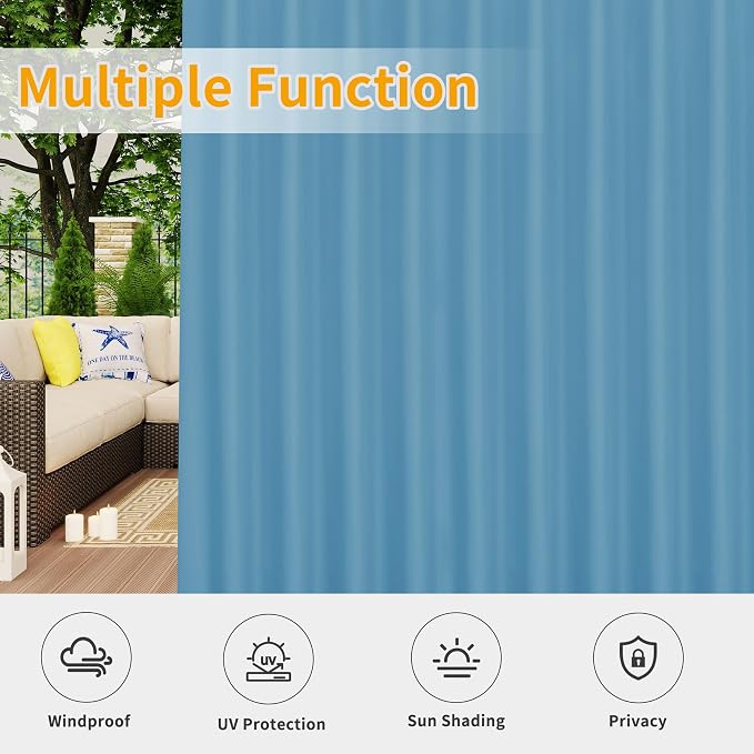 Easy-Going Outdoor Patio Curtains Detachable Tab Top Windproof Weatherproof - Image 5