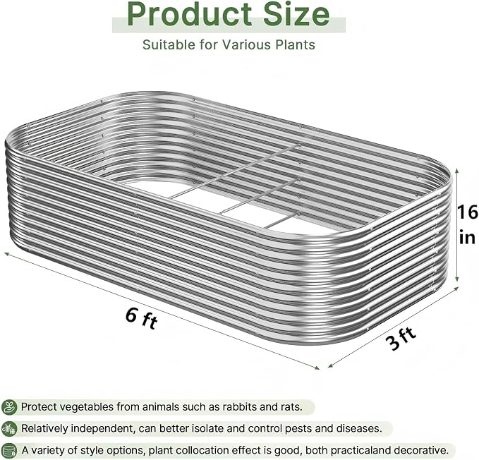 2 PCS Tall 6x3ft Galvanized Raised Garden Bed Outdoor, Metal Garden Bed - Image 2