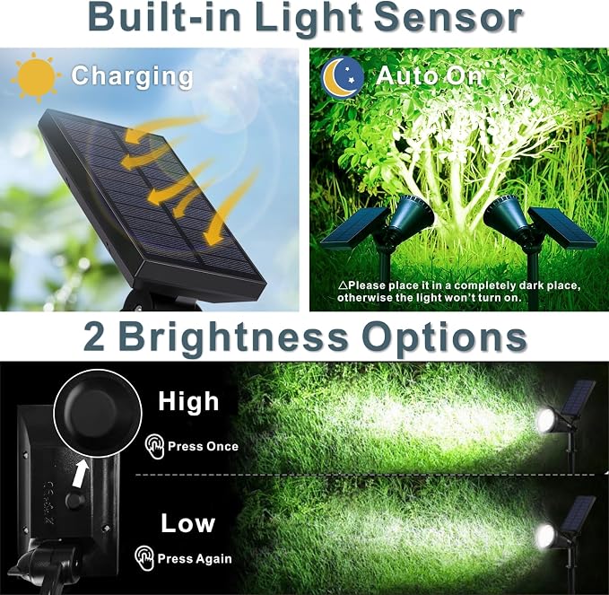 Solar Spotlights Outdoor, Bright 7-LED Landscape Spot Lights, Dusk-to-Dawn - Image 3