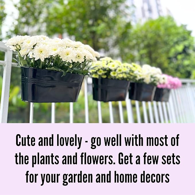 LaLaGreen Rail Planter Outdoor Plants Black Metal Iron Hanging Flower Pots Deck - Image 3