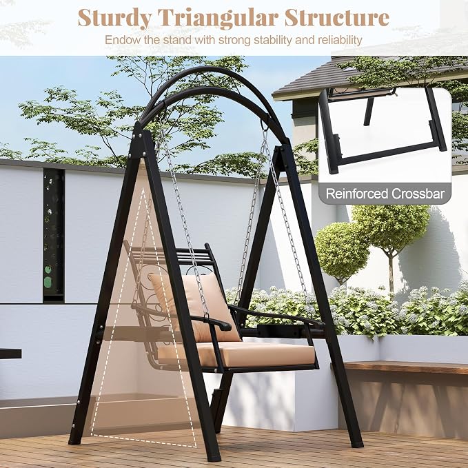 Tangkula Porch Swing with Stand, Outdoor Patio Swing with Heavy-Duty Metal Frame - Image 3