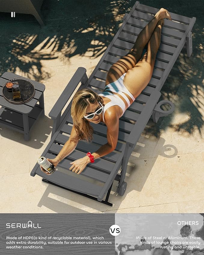 SERWALL Patio Chaise Lounge Chair Set of 2, Poly Lounge Chair - Image 2