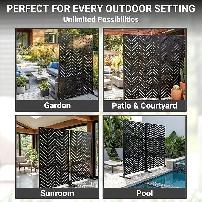 Metal Privacy Screen Outdoor – 6FT Freestanding Decorative Steel Panel - Image 6