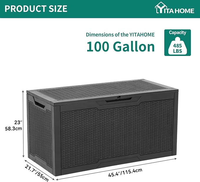YITAHOME 100 Gallon Resin Deck Box, Weather Resistant Outdoor Storage Box - Image 7