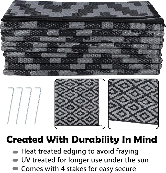 SAND MINE Waterproof Outdoor Rug 10x20 ft, Plastic Reversible Rug, Modern Area - Image 4