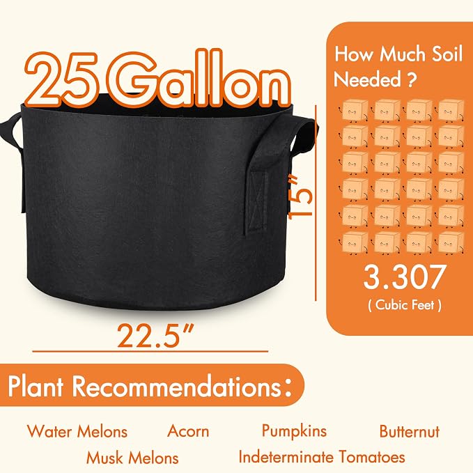 Gardzen 10-Pack 25 Gallon Grow Bags, 300G Thickened Aeration Fabric Pots - Image 2