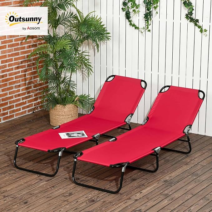 Outsunny 2 Piece Folding Chaise Lounge Pool Chairs, Outdoor Sun Tanning Chairs - Image 2