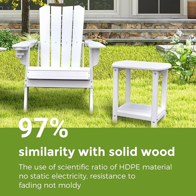 Adirondack Square Outdoor Side Table, 2-Tier Storage Patio Side Table, HDPE End - Image 4