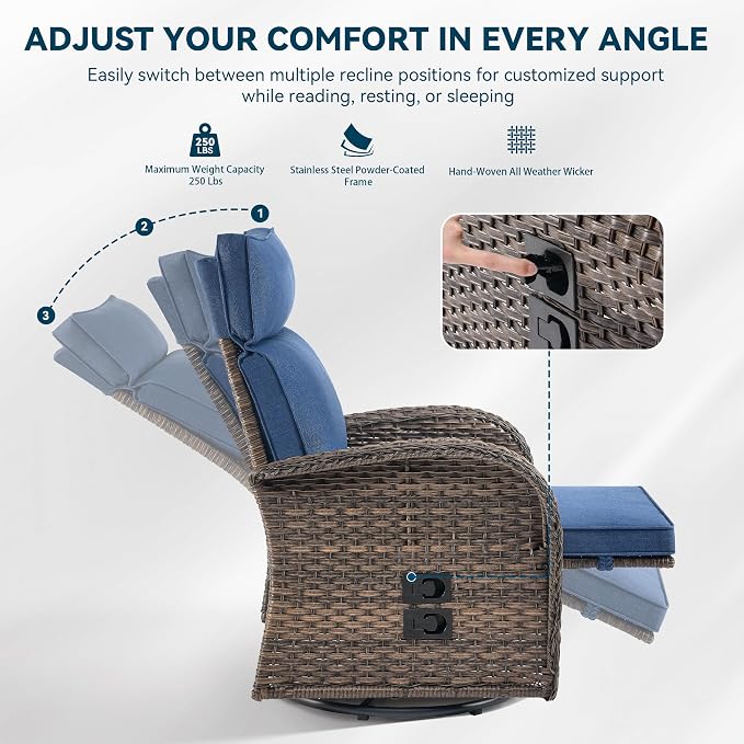 Zero Gravity Patio Swivel Rocking Recliner Chairs Set of 2 - Image 6
