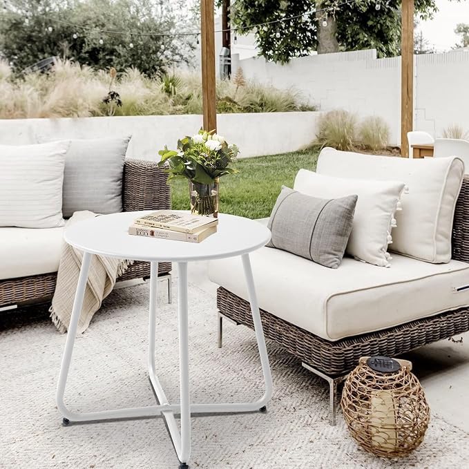 Outdoor Table Small Patio Side Table Waterproof Round Metal Side Table Weather - Image 2