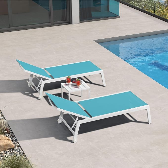 PURPLE LEAF Oversize Chaise Lounge Chair Outdoor 2 Pieces White Aluminum Lounge - Image 2