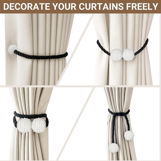 Hion Magnetic Curtain Tiebacks Black 2pcs, Curtain Tiebacks Buckles Holdbacks - Image 5