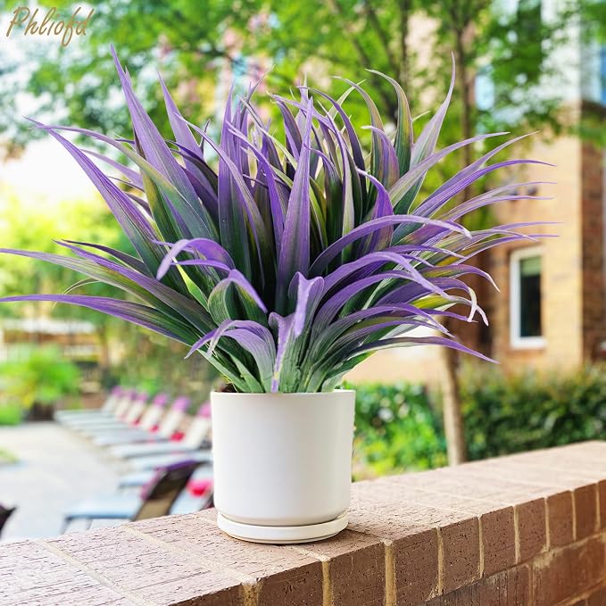 6Pcs Artificial Grass Fake Plants 17.3in Outdoor Plants UV Resistant Faux - Image 2