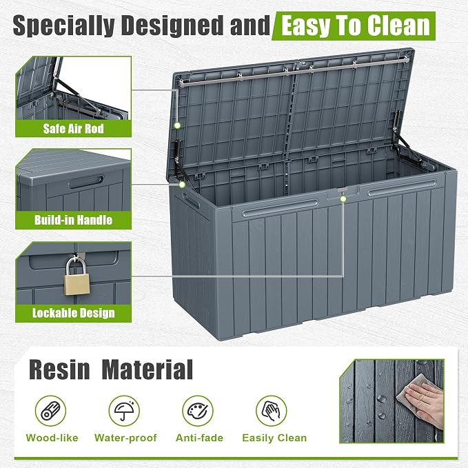 Flamaker Resin Deck Box 100 Gallon Large Lockable Outdoor Storage Box Waterproof - Image 4