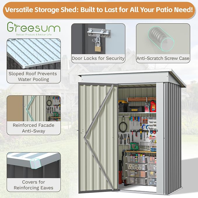 Greesum 5×3 FT Outdoor Storage Shed, Metal Storaged Sheds Without Floor - Image 4