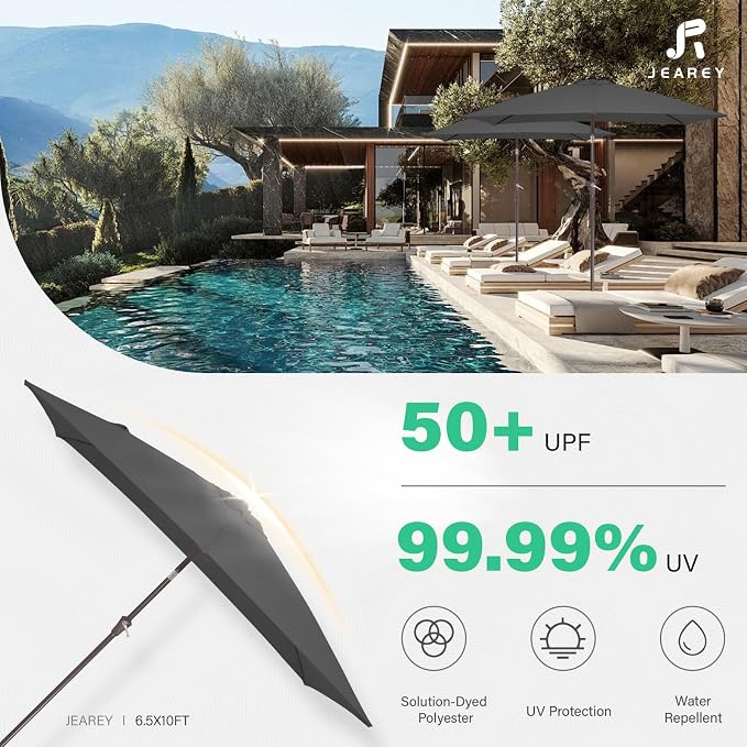 JEAREY 6.5x10 ft Rectangular Patio Umbrellas Rectangle Outdoor Umbrella - Image 5