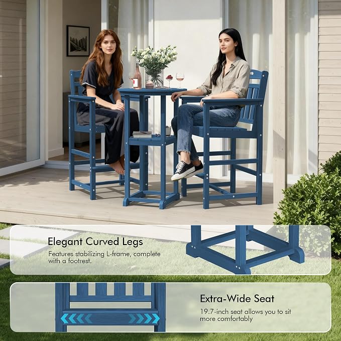Ciokea 3-Pcs Bistro Table and Chairs, All-Weather Round High Top Bar Table - Image 6
