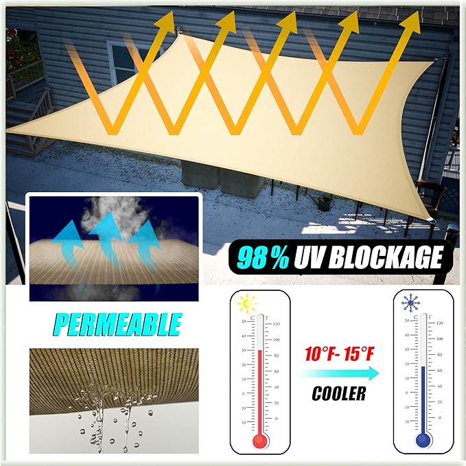 Amgo 12' x 12' x 17' White Right Triangle Sun Shade Sail UPF50+ Canopy Awning - Image 4