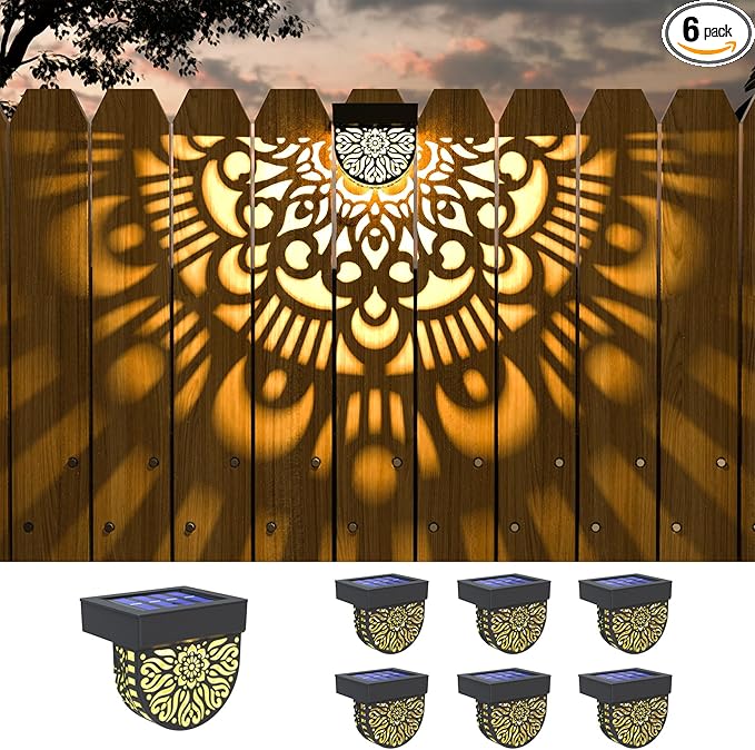 6 Pack Solar Fence Lights Outdoor Wall Lights Black Plastic Solar Powered Deck by EKQ