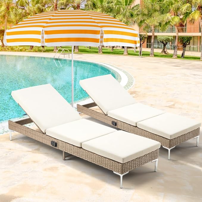 HOMREST Outdoor Chaise Lounge Chair Set of 2, Patio Wicker Lounge Chairs - Image 8