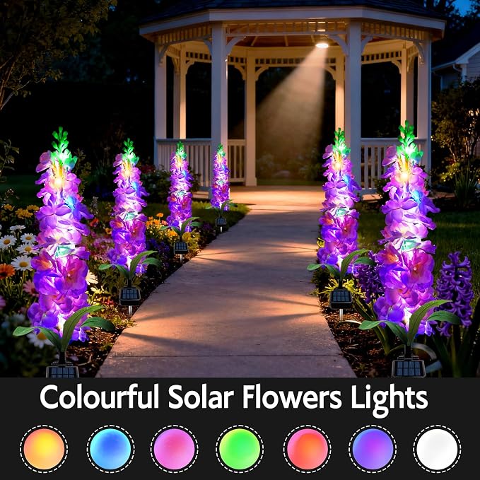 Solar Garden Lights, Solar Purple Delphinium Flowers Lights 4 Pack 80 LEDs - Image 3
