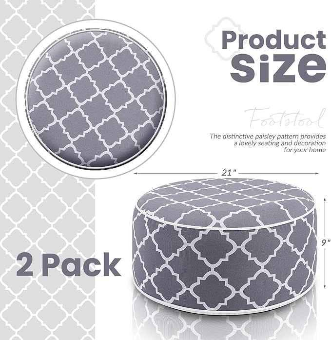 Juexica 2 Pack Outdoor/Indoor Inflatable Ottoman, All Weather Round Pouf - Image 2