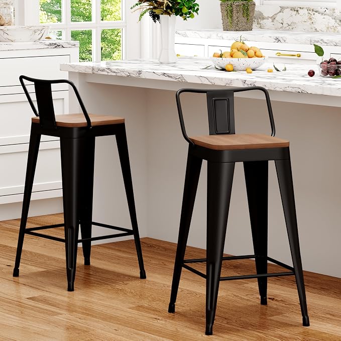 WENTMENT Metal Bar Stools Set of 2 Counter Height Barstools - Image 5