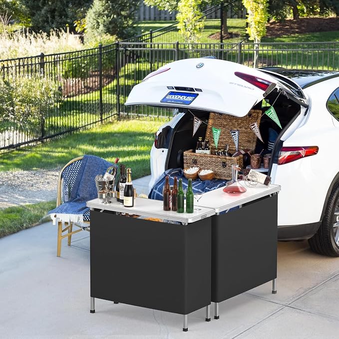 VINGLI Portable Bar Table, 3-Tier Shelves, Mobile Bar Table - Image 7