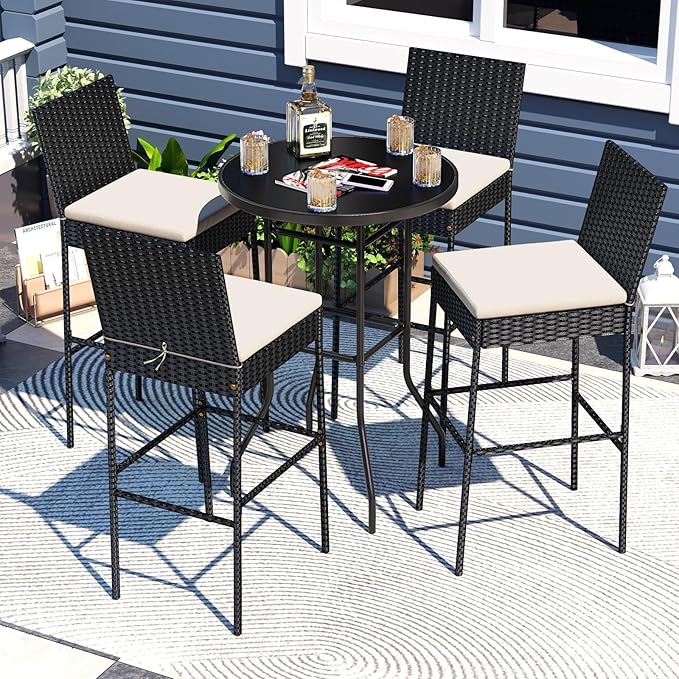 HAPPYGRILL Wicker Patio Barstools Set of 4, Outdoor Rattan Bar Chairs - Image 2
