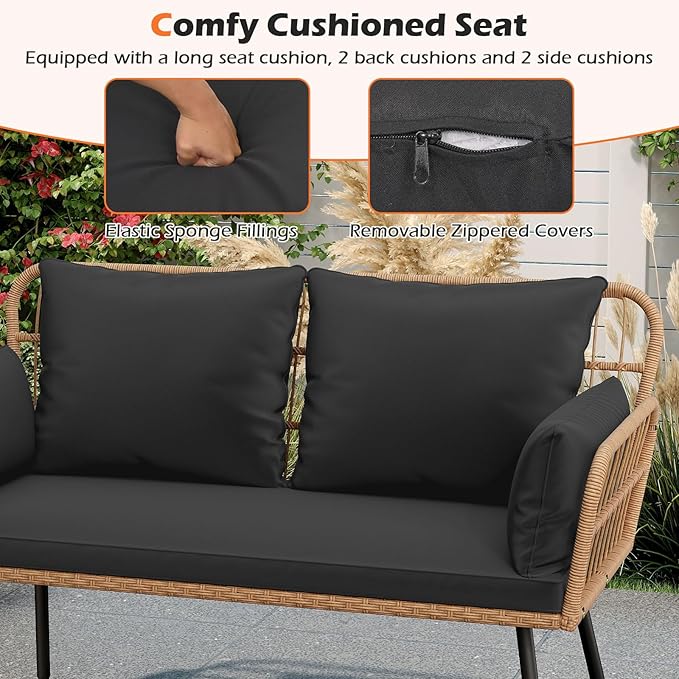 Tangkula Patio Wicker Loveseat, Outdoor Rattan 2-Seat Cushioned Sofa - Image 7