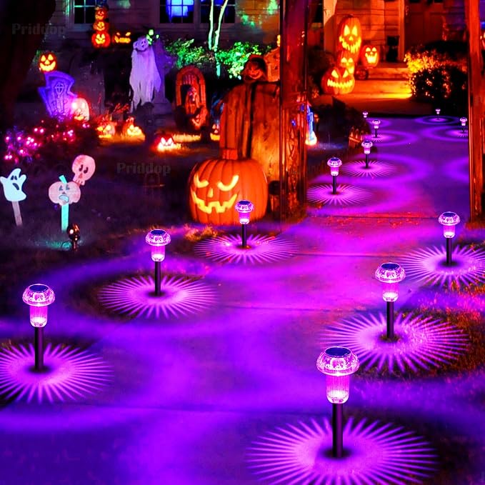 Solar Lights Outdoor Pathway Waterproof 8 Pack Purple LED Acrylic Mushroom - Image 9